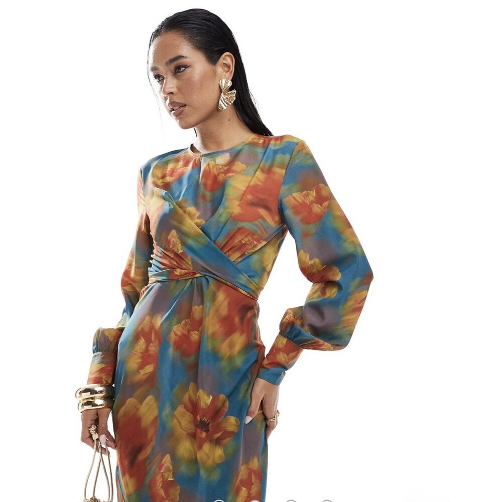 ASOS Floral Maxi Dress in Teal, Orange, Yellow